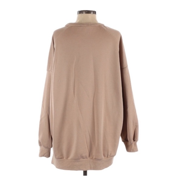 For Love and Lemons Alex Oversized crewneck Pullover Sweatshirt Tan Embroidered - Picture 4 of 6